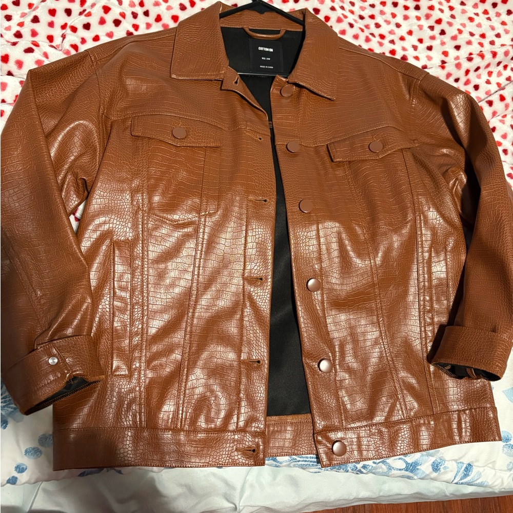 Cotton On Women's Brown Faux Leather Jacket